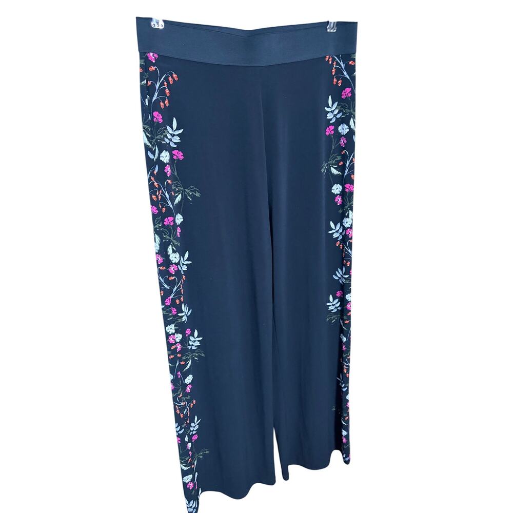 Alfani Black Wide Leg Pants Floral Side Panel Pull on stretch Pants Size Small